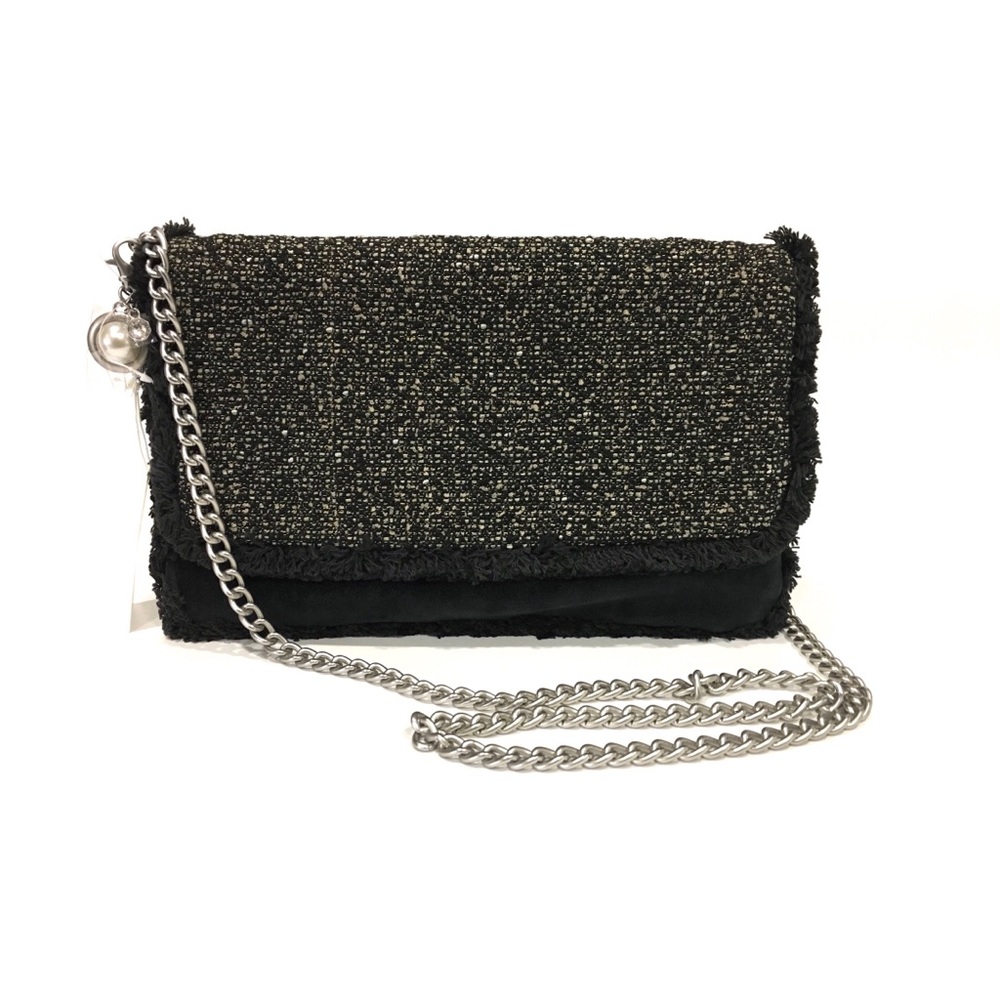 UGG Florence Foldover Tweed Crossbody Clutch -Black -NWT